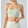 Al Yoga Ribbed BH Sports T-strap Tank Top Thin Shoulder Strap Tight Fit Camisole Vest Fitness Dance T-Shirt Kvinnors Quick-Torkar löpande träning Svettdops med bröstkudde