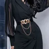 Elastik Kadın Kemer Tasarımcısı Moda Metal Kalın Zincir Streç bel kayışı Leydi Elbise Ceket Takım All-Match Dekoratif Bel Bant H220418 314M