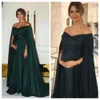 Dark Green Pregnant Maternity Evening With Cape Off Shoulder Floor Length Party Gowns Baby Shower Prom Dresses 126 0510