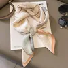 2024 Flower Print Square Scarf Simulated Silk Thin Smooth Neck Elegant Style Sunscreen Head Wrap for Women 240425