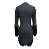 Casual Dresses JUNE LIPS 2024 Spring/Summer Sexy Black Long Sleeved Feather Diamond Bandage Dress Women's Celebrity Club Evening