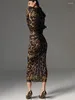 Abiti casual Tossy Leopard Stampa femmina Maxi Dress Skinny Long Maniche sexy High Waist Fashion Summer Streetwear Women's