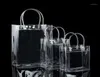Envoltura de regalo 10pcs bolsas de plástico de PVC con manijas envases de vino favores de fiesta de bolsas transparentes bolsas de moda pp botón12869407