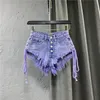 Foomned Purple Fashionable Sexy Low Rise Single Breas A-Line Denim Shorts avec pantalon de sangle 240509