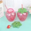 Vattenflaskor 1 st högkvalitativt kreativ vår sommartecknad Strawberry Straw Cup Plastic Lovely Girl Portable