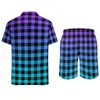 Saisies de survêtement masculines à plaid noir ensembles hommes sets de chemise décontractée violette ensemble de plage hawaïen short de coutume d'été