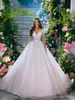 Eleganz Sheer V-Ausschnitt Ballkleid Hochzeitskleid zarte Perlenperlen Aplliques Spitze Illusion Full Sleeves Brautkleider 2024