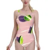 Frauen Badebekleidung Frucht 10 tiefe V-Ausschnitt-Halfter-einteilige Badeanzug Damen Monokini Beach Badeanzüge Limette Zitrusfrüchte hellrosa Grün