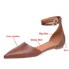 Sapatos casuais ORIGNICE TORNO Irmilizante feminino de couro genuíno apontado de ponta de fivela de fivela sólida