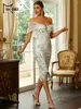 Повседневные платья Missord White Sequin с бахромой Midi Elegant Women Off Ploudcles Ruffles Bodycon Party Prom Promt
