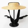 Szeroki brzeg boater czapka 10 cm 15 cm Brim Straw Hat Flat Women Summer Derby Hat White Black Raint Tie Sun Hat Cap 240419