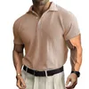 Herren Polos 2024 Sommer Casual Strick -Polo -Hemd mit Kragenknopf Mode Rippchen für Retro Solid Short Sleeves