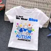 Camisetas autistas infantil garotas t-shirt garotas de desenho animado top fofo bebê algodão de verão roupas infantil dinossauros t-shirtl2405