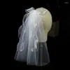 Brautschleier 1 Stufe Schleier mit clip verziertem bogen kurzgeschnittener kandidiere purle tüll für Hochzeit/Party/Aufführung