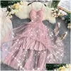 Basic Casual Dresses Summer Bling Stars Sequin Dress Women Vintage V Neck Y Mesh Vestidos Mujer Ladies Spaghetti Strap Party Tle 2022 Dhfpr