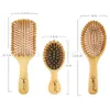 Peigne en bois de 6 pièces ensemble lames saines à palette de pagaye brosse à cheveux du cuir bambou coussin massage massage brosse capillaire proprimaire transport 240428