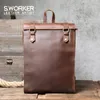 Plecak S.worker Vintage Vintage, prawdziwy skórzana torba laptopa Cowhide School Crazy-konia swobodny prosty styl retro