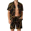 Herren Tracksuits Golden Chain Men Sets Links Print Casual Shirt Set Vintage Beachwear Shorts Sommer Grafikanzug Zweiteiler Kleidung 2xl 3xl