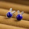 Boucles d'oreilles étalons Natural Gemstone 925 Sliver Earring Lapis Lazuli Earstud Bijoux pour les femmes