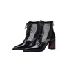 Stövlar Rom Gaze Women's Chunky-Heel äkta läder ihåligt ut med hög slangs sandal bo lady skor -40