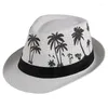 Berets Coconut Tree Beach Hats Men Summer Party Jazz Caps Fashion Straw Weave Chapeau Brim Panama Male danshoed Cool Cowboy