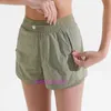 LUL Designer Pantalon de cyclisme pour femmes confortable Shortsnew Shorts de yoga de poche à fermeture éclair invisible avec des sports de course rapides et respirants pour les femmes