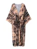 Bohemian Tie dye Striped Self Belt Kimono Long Tunic Sexy Swimsuit Bikini Coverups 2024 Women Summer Cozy Beachwear Dress Q1314 240426