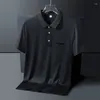 Men's Polos Smart Casual Short Sleeve Polo Shirt For Mens Summer Leisure Loose Breathable Ice Silk Tops Men Button-up Lapel Pullovers