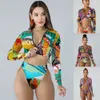 Dameszwemkleding 2024 Nieuwe lange mouwen Zipper Bikini High Taille Dames Split Swimsuit Conservatief zonnebrandbad Beach Swimsuit