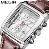 MEGir Original Watch Men Top Brand Brand Luxo Retângulo Quartz Observa o relógio de relógio de pulso de couro luminoso à prova d'água 240425