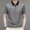 Summer Men Plaid Short Sleeve Polo Shirt Koreon Basic Streetwear Fashion Male Clothes Business Social Casual Loose Tops 2023 240429