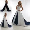 Abiti da sposa blu navy e bianchi vintage Abiti da sposa a cazzo di pizzo in pizzo abiti Western cowgirls abiti da sposa più taglia 201E