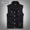 Maxulla Mens denim vest mouwloze jassen katoen retro gescheurde slanke fit verontruste jean vesten mode hiphop vest heren kleding 240509