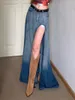 Spódnice 2024 Summer Out Denim Dżinsy dżinsy kobiety swobodne długie wysokie pasy jean sexy streetwear midi ołówek y2k