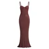 Casual Dresses Luxury Women's Evening 2024 Elegant Brown Red Sleeveless Bodycon Beading Glitter Maxi Long Celebrity Party Guest Gowns