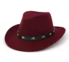 Fashion Wide Brim Fedora Cowboy Western Wool en feutre bon marché cavalier bon marché British Style Jazz Hats formels Sombrero pour hommes femmes1564670
