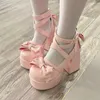 Sweet Vintage Mary Janes schoenen Damesster Buckle Lolita Kawaii Platformschoenen vrouwelijke boog-knoop schattige designer schoenen 240428