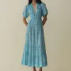 Дизайнерское платье Long Beach Dresses Womens 2024 Лето Новый синий цветочный принт с передней грудью