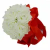 Dekorative Blumen handgefertigte Elfenbein weiße Hochzeitsstrauß rot Seidenkristall Braut -Strass -Versorgung Rosenblume Großhandel Großhandel