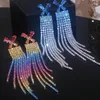 Bengelen oorbellen Koreaanse trendy boog kristal ophangen voor vrouwen 2024 Sparkling vol strass Long Tassel Brincos sieraden