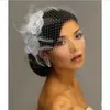 Feather Bridal Birdcage Veil Flower Crystals Wedding Netting Bridal Veil Netting Face Short Feather Flower White Fascinator Bride Hats 1541