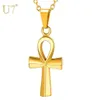 U7 kleine Egyptische ankh kruisbeeld kettingen hangers gouden kleur roestvrijstalen ketting voor mannen hiphop sieraden p12305226613