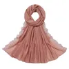 Scarves Muslim Lace Turban Women Hijab Chiffon Scarf For Fashion Islam Headscarves Bubble Heavy Solid Color Shawls