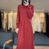 Casual Dresses RONGYI Merino Wool 2024 Autumn And Winter Dress Women's Clothes Half-High Neck Pullover Long Top Fashion Korean