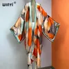 Winyi Summer Fashion Print Women Cardigan Lose Long Dress Элегантное вечеринка Boho Maxi Beach Holiday Cover Up Kimonos Kaftan 240509