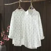 Blusas femininas de algodão de manga longa bolinhas de bolinhas impressas blusa blusa tampo com bolso feminino verão outono japão estilo plus size ponto