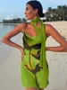 Городские сексуальные платья зеленые печь Мини -шифоновое платье 2024 Женская одежда без рукавов с высокой талией.