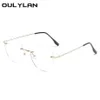 Lunettes de soleil de mode Frames oulylan Metal Frame Transparent Lunettes Men Femmes Blue Light Blocking Eyeglass Rimless Eyewear Clear Lenses 263C