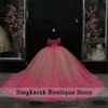 Mexico Fuchsia älskling klänning quinceanera klänning för 16: e flickor boll pärlspetsapplikationer 15th födelsedagsfest klänningar