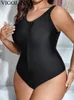 Vigojany Black Strabled Plus Size Swimwear Женщины -молния на молнии большой купальный купальный купальный купальный костюм.